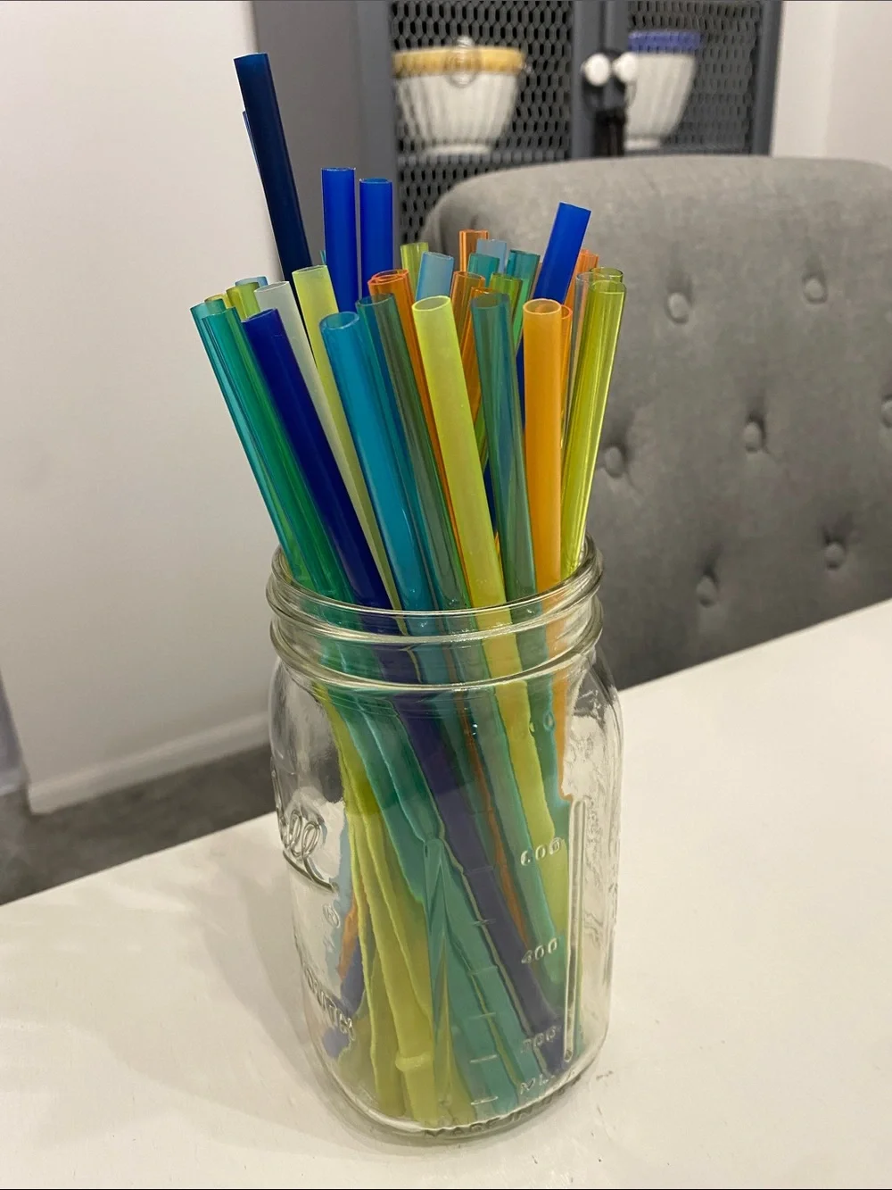 45 Reusable Multi-Color Plastic Straws, Blue, Green, Yellow, Orange for Tumblers